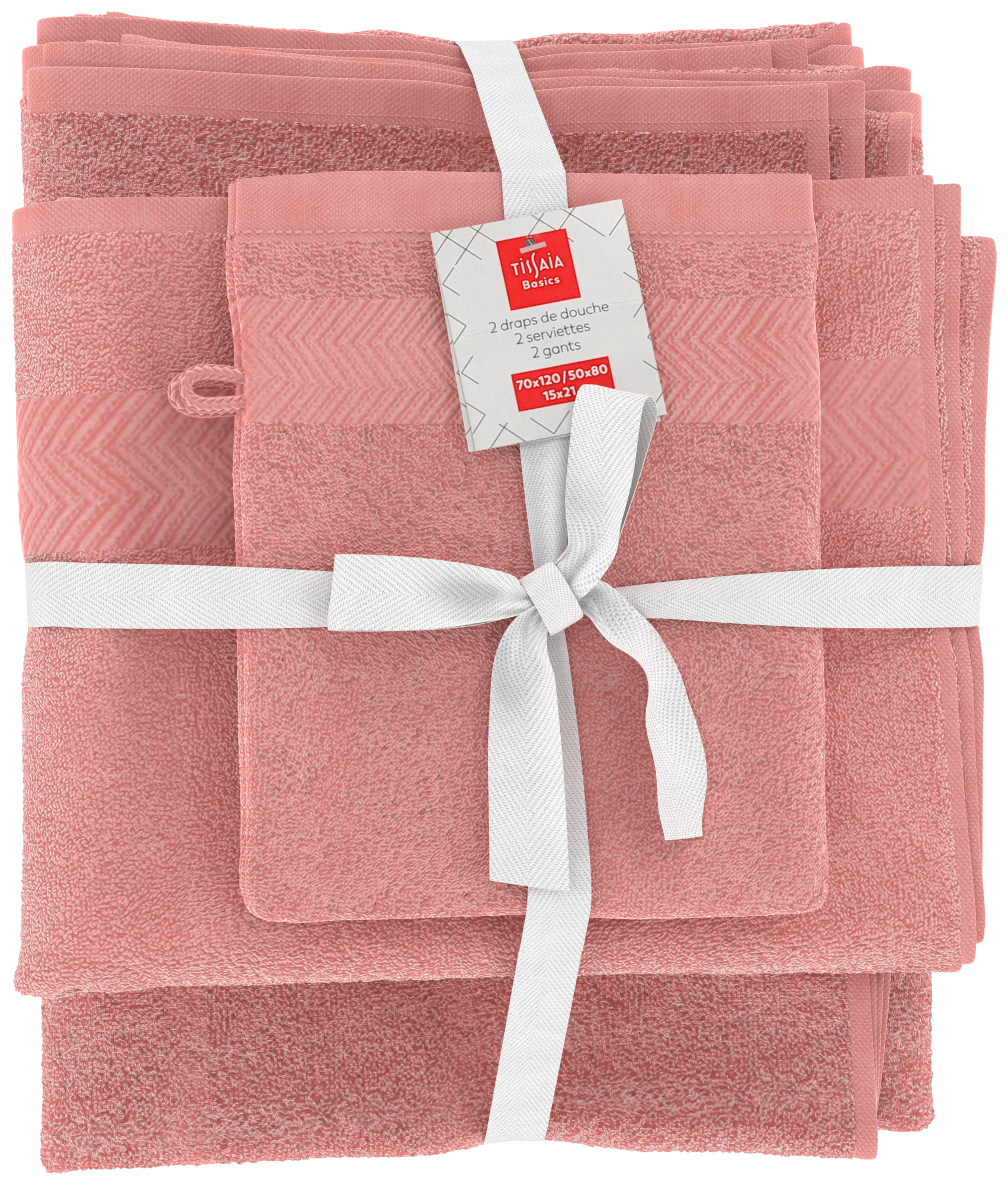 LOT DE 2 GANTS 15X21 CM + 2 SERVIETTES 50X80 CM + 2 DRAPS DE DOUCHE 70X120 CM