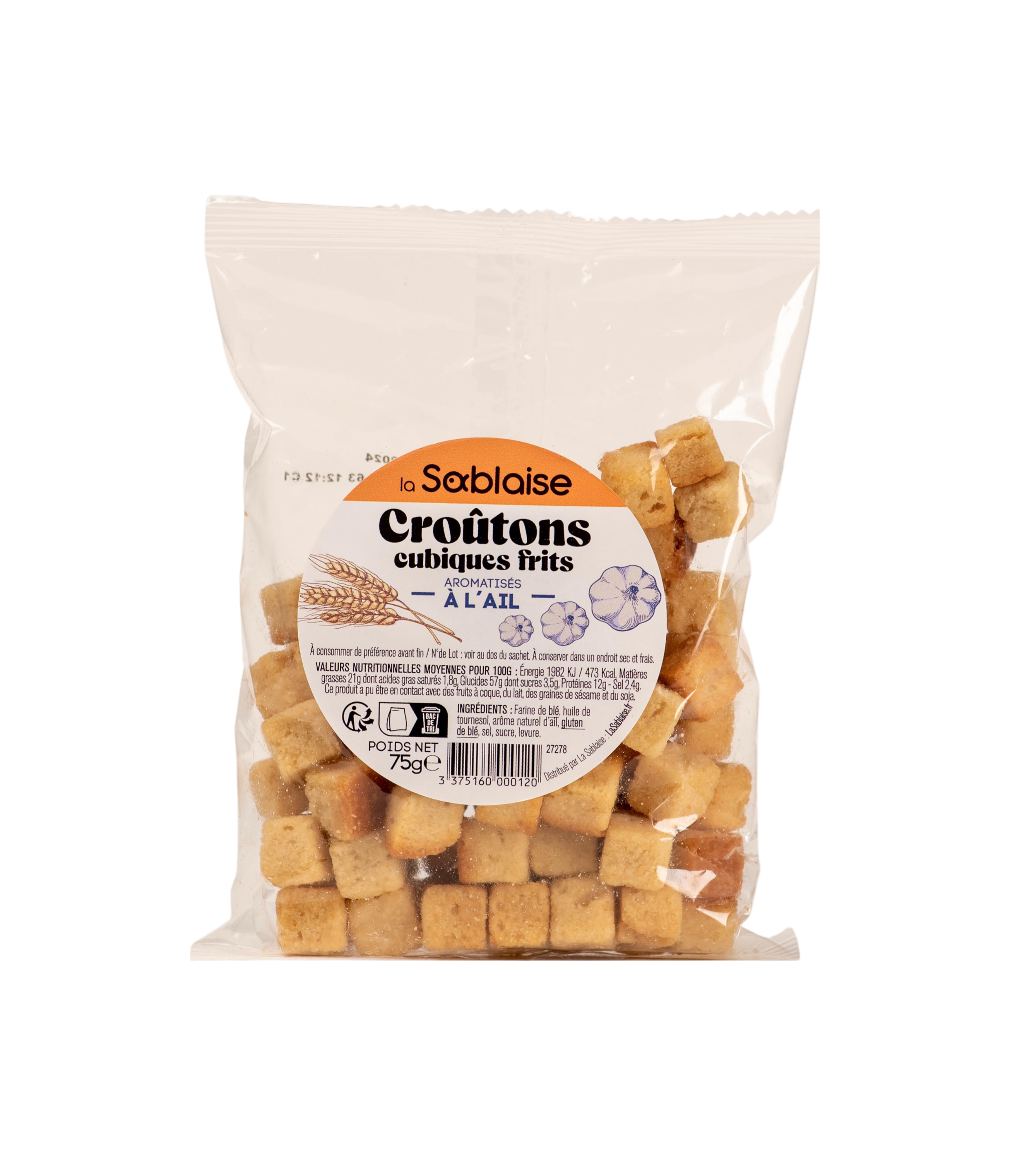 CROÛTONS CUBIQUES FRITS AROMATISÉS À L'AIL