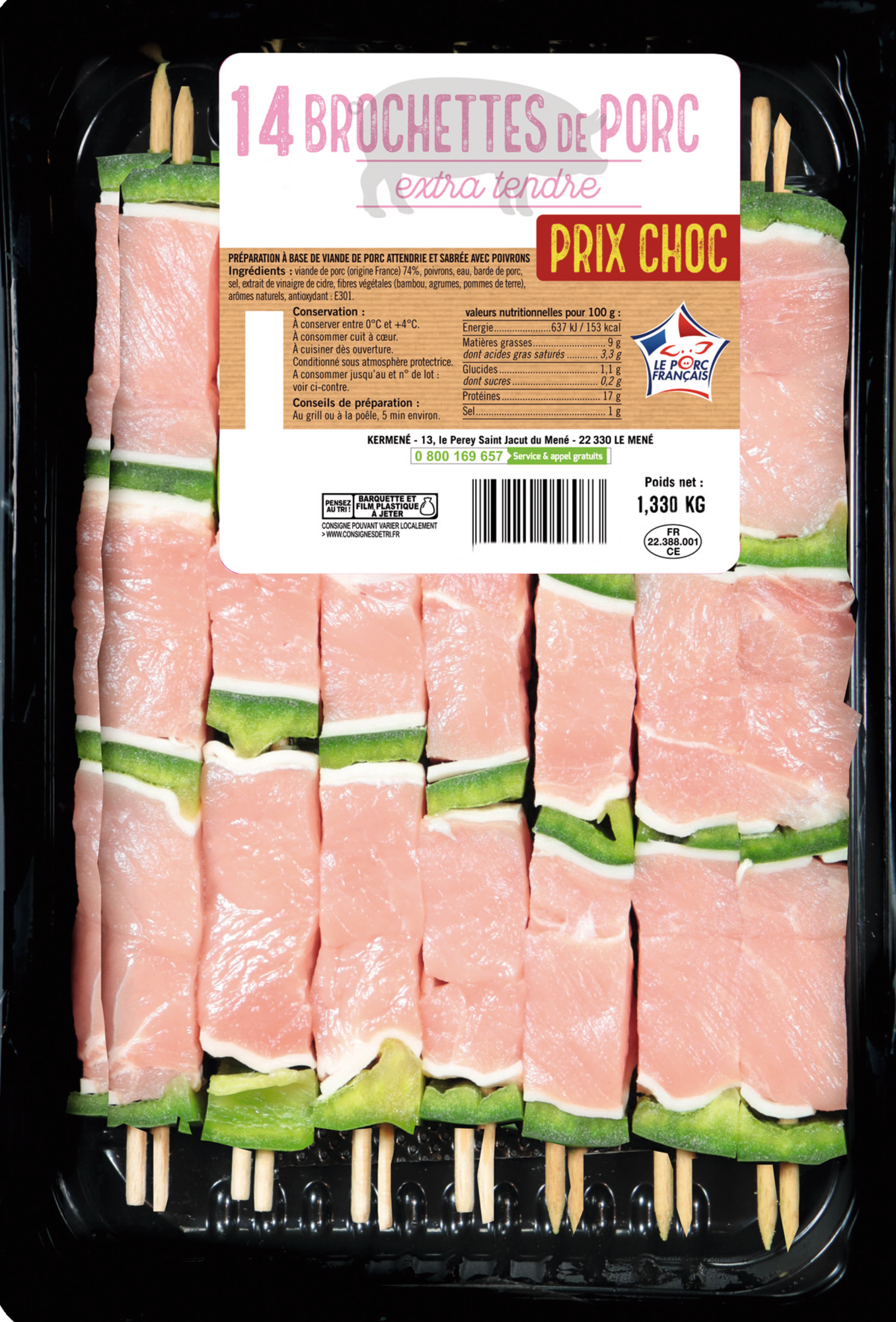 14 Brochettes de porc