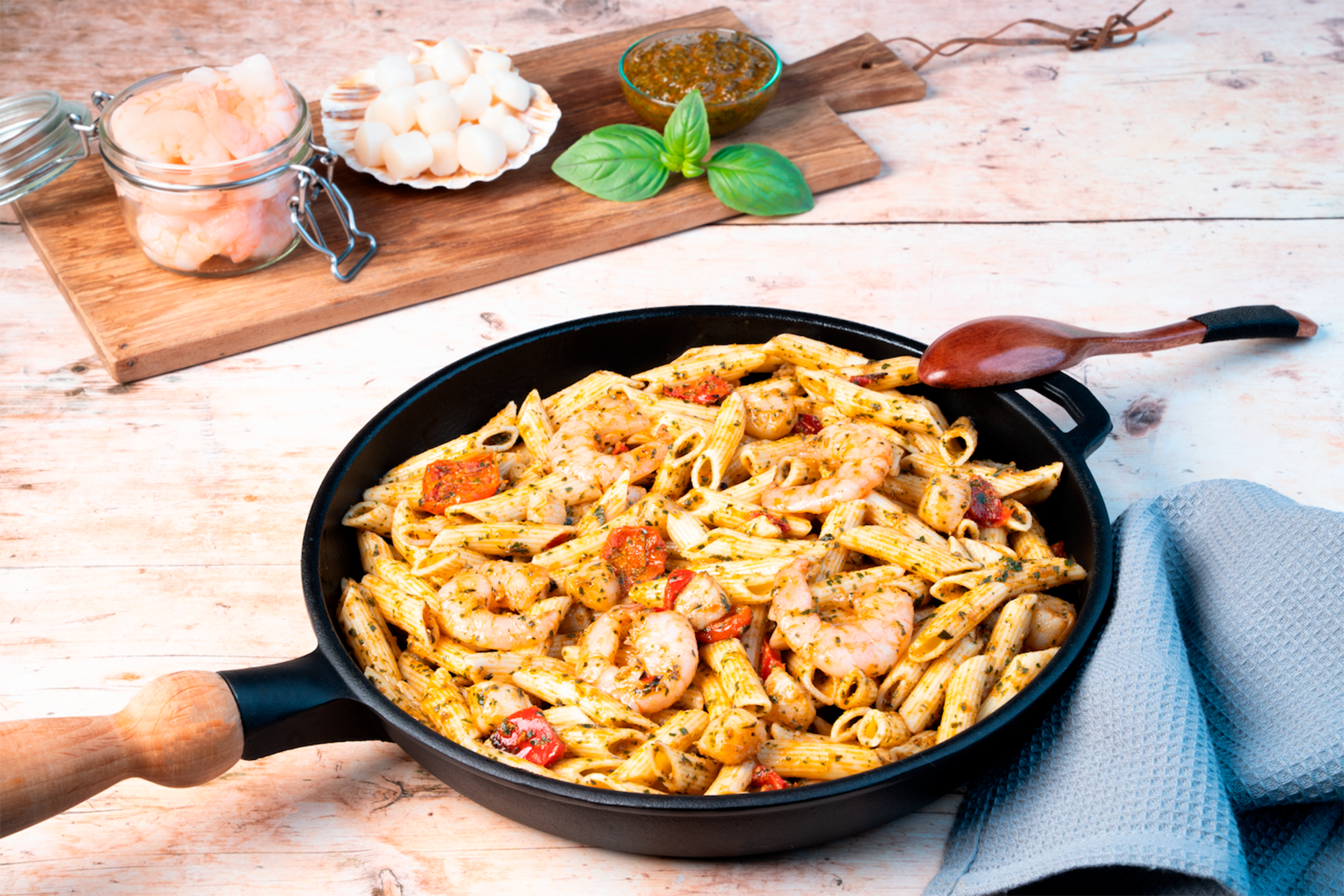 Penne crevettes & Noix de Saint-Jacques*