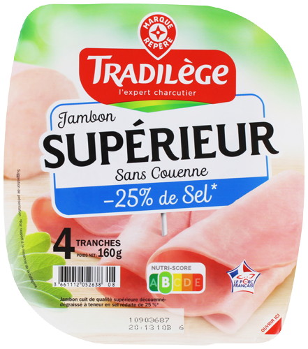 JAMBON CUIT DE QUALITÉ SUPÉRIEURE 
SANS COUENNE À TENEUR EN SEL RÉDUIT DE 25%
