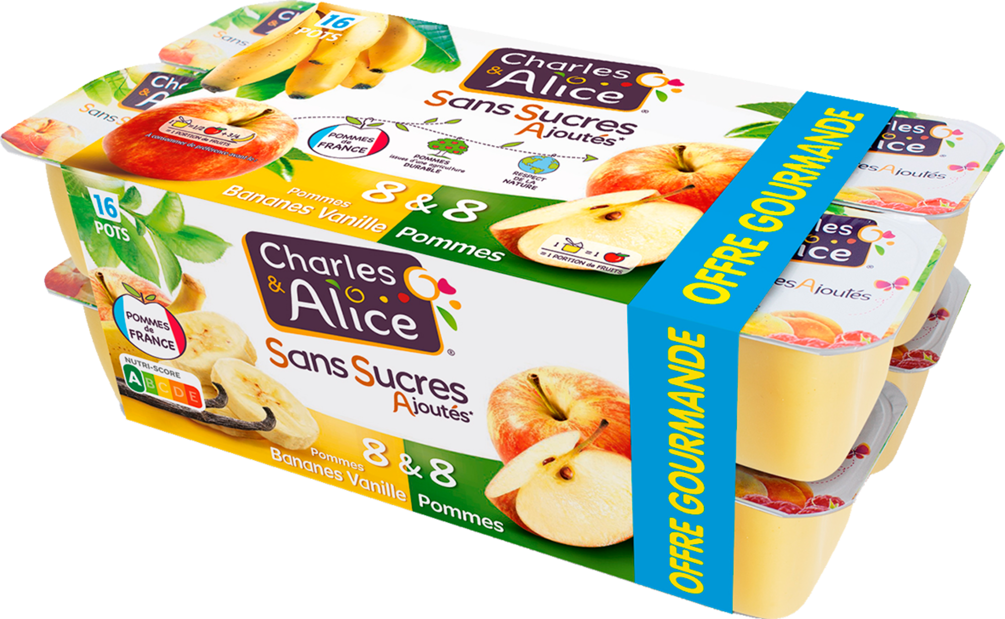 Compotes sans sucres ajoutés Pommes Bananes Vanille & Pommes Offre Gourmande