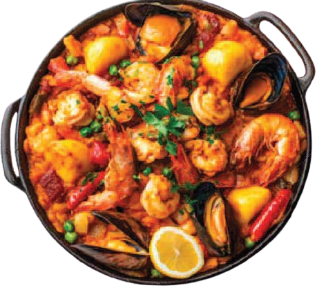 PAELLA AU POULET ET AUX FRUITS DE MER