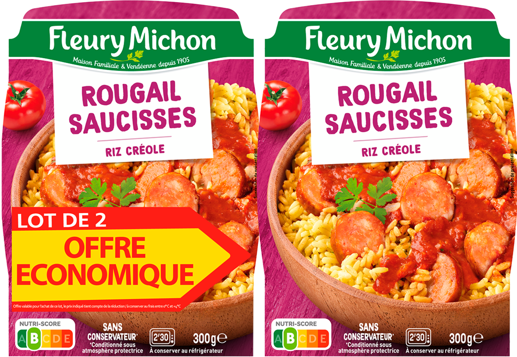 Lot de 2 Rougail Saucisses et Riz Créole