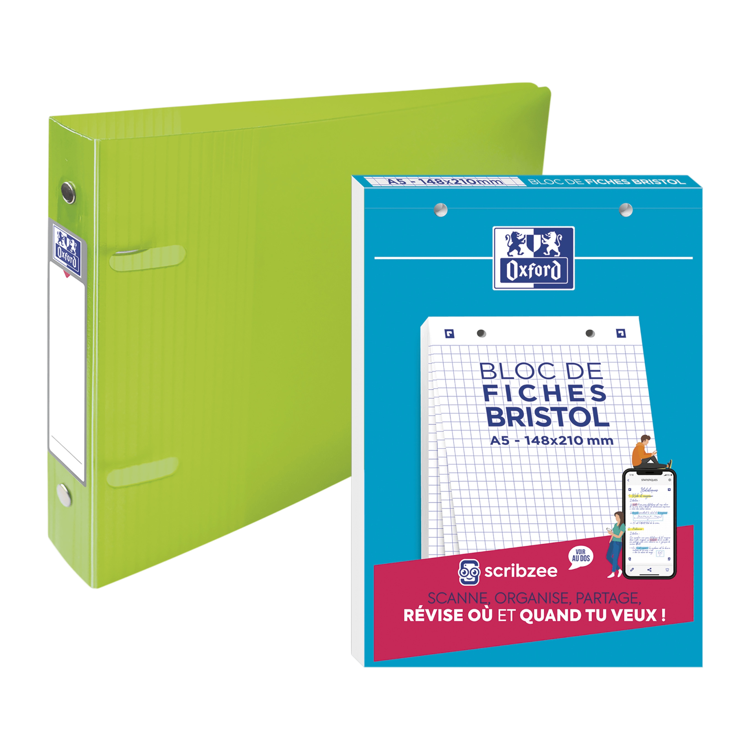 BLOC DE FICHES BRISTOL A5 - 30 FEUILLES 148 X 210 MM + 1 CLASSEUR A5