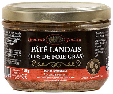 PÂTÉ LANDAIS 11 % DE FOIE GRAS Conserverie Gratien