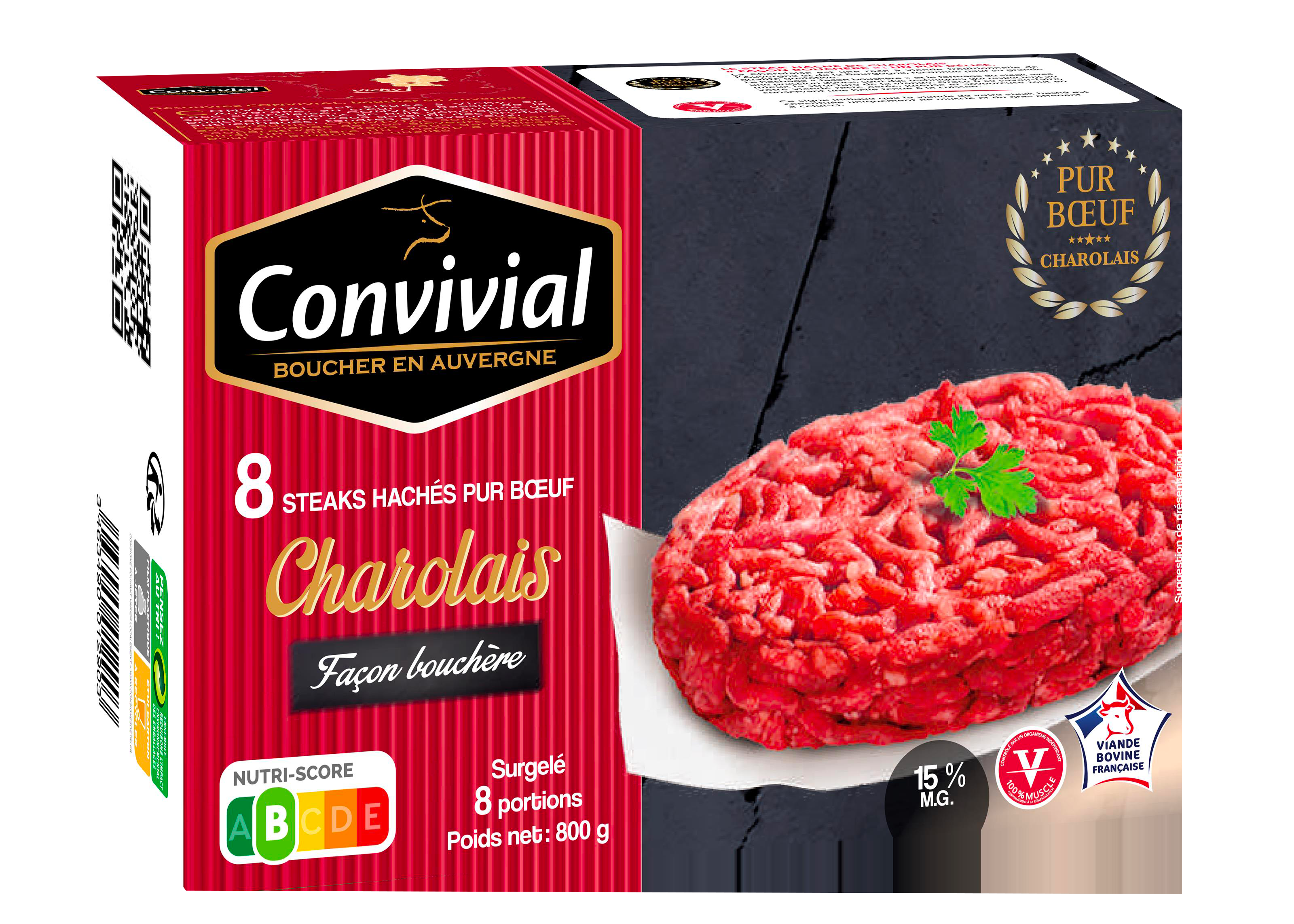 8 STEAKS HACHES PUR BOEUF CHAROLAIS FACON BOUCHERE SURGELES