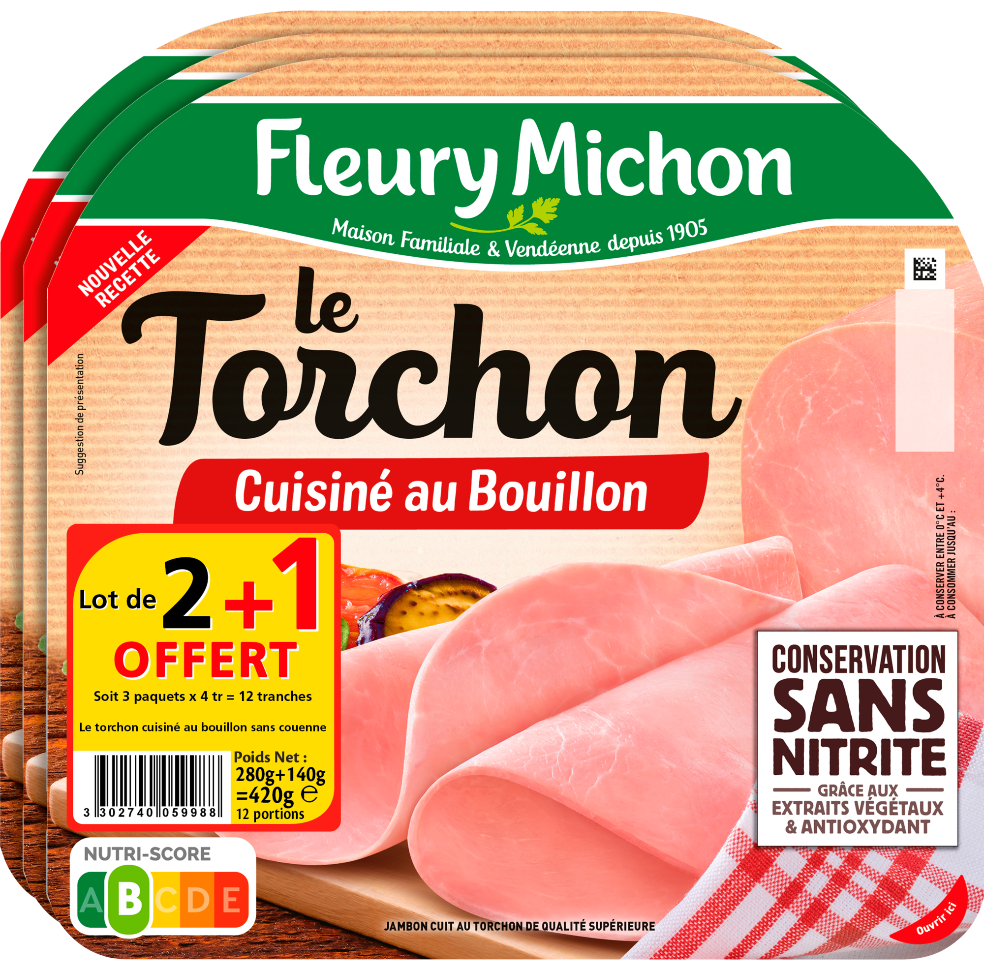 LE TORCHON Jambon cuit supérieur Cuisiné au bouillon 