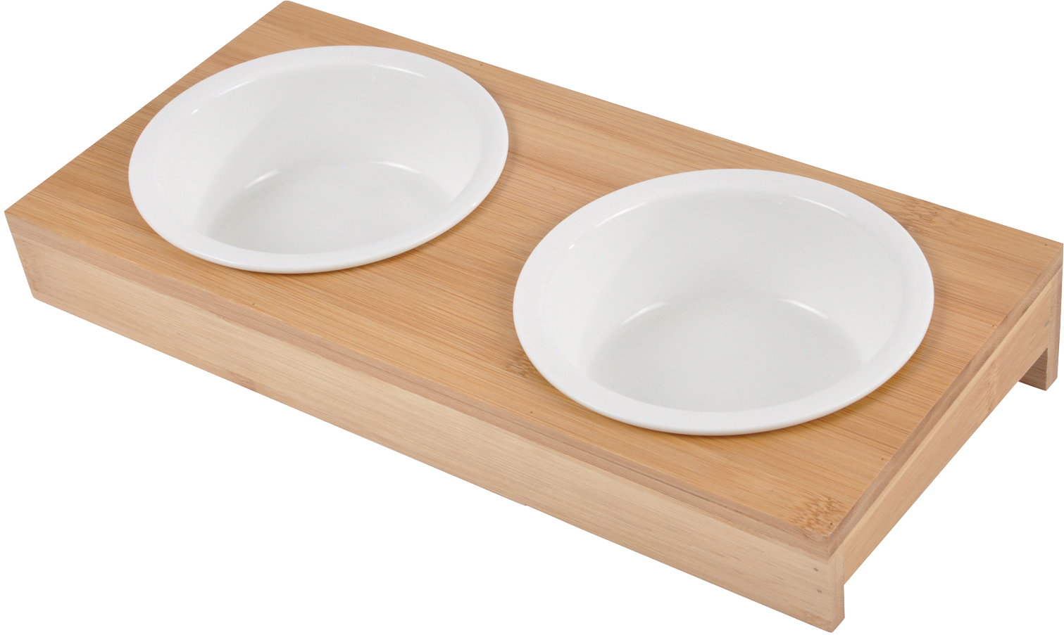DOUBLE GAMELLE CÉRAMIQUE BLANC
+ SUPPORT BAMBOU NATUREL