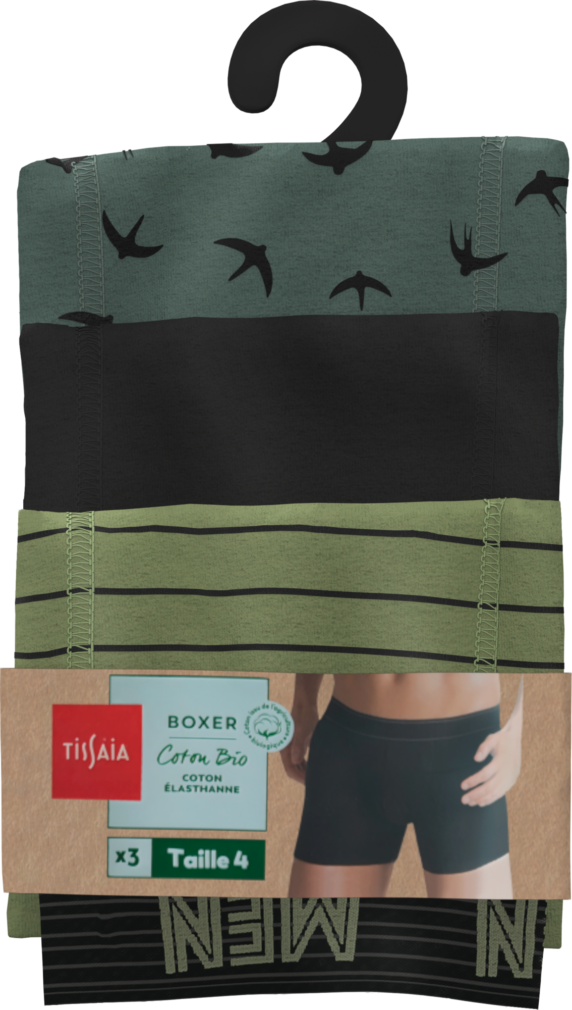 LOT DE 3 BOXERS HOMME BIO