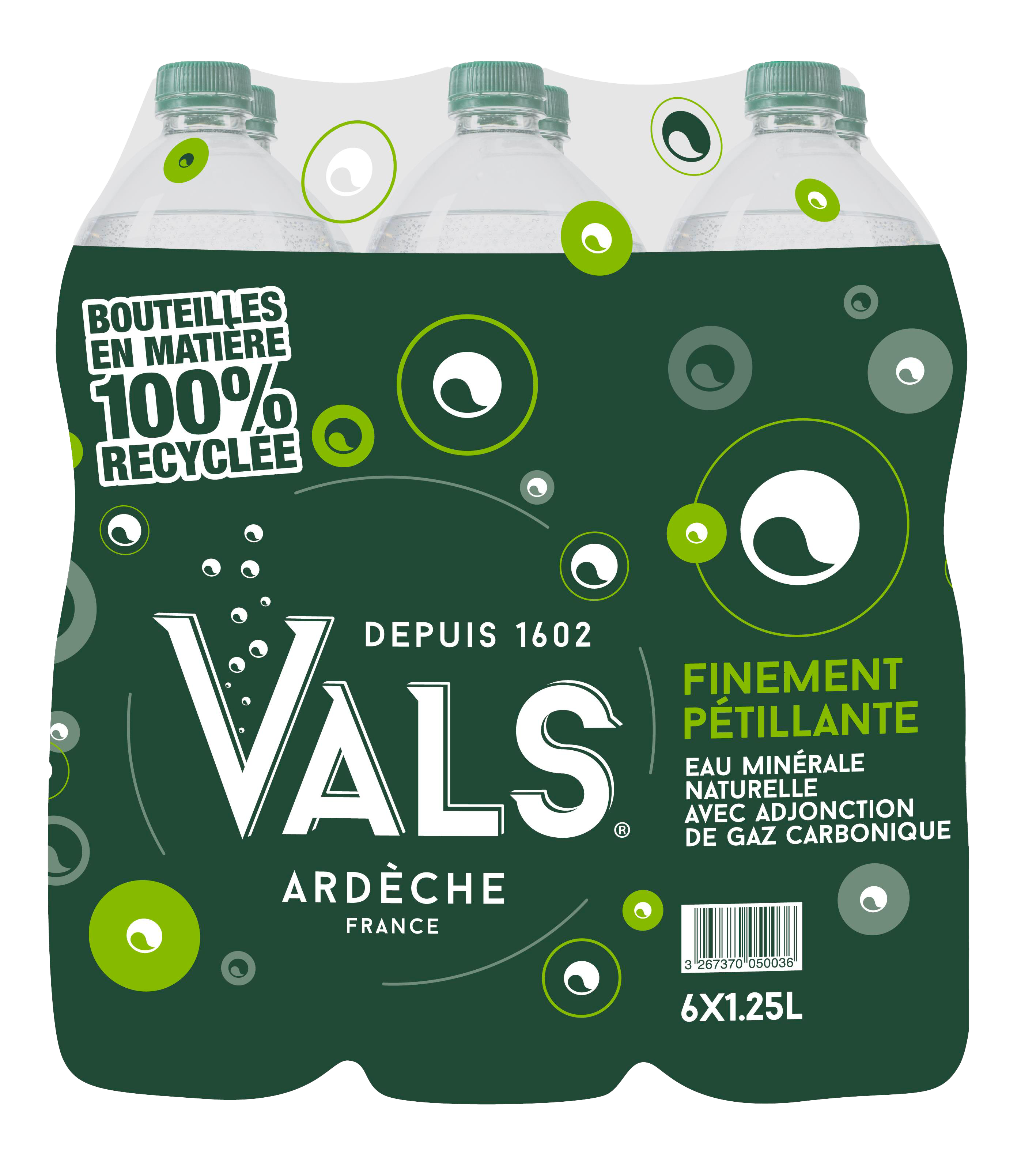 EAU MINÉRALE NATURELLE AVEC ADJONCTION DE GAZ CARBONIQUE FINEMENENT PÉTILLANTE