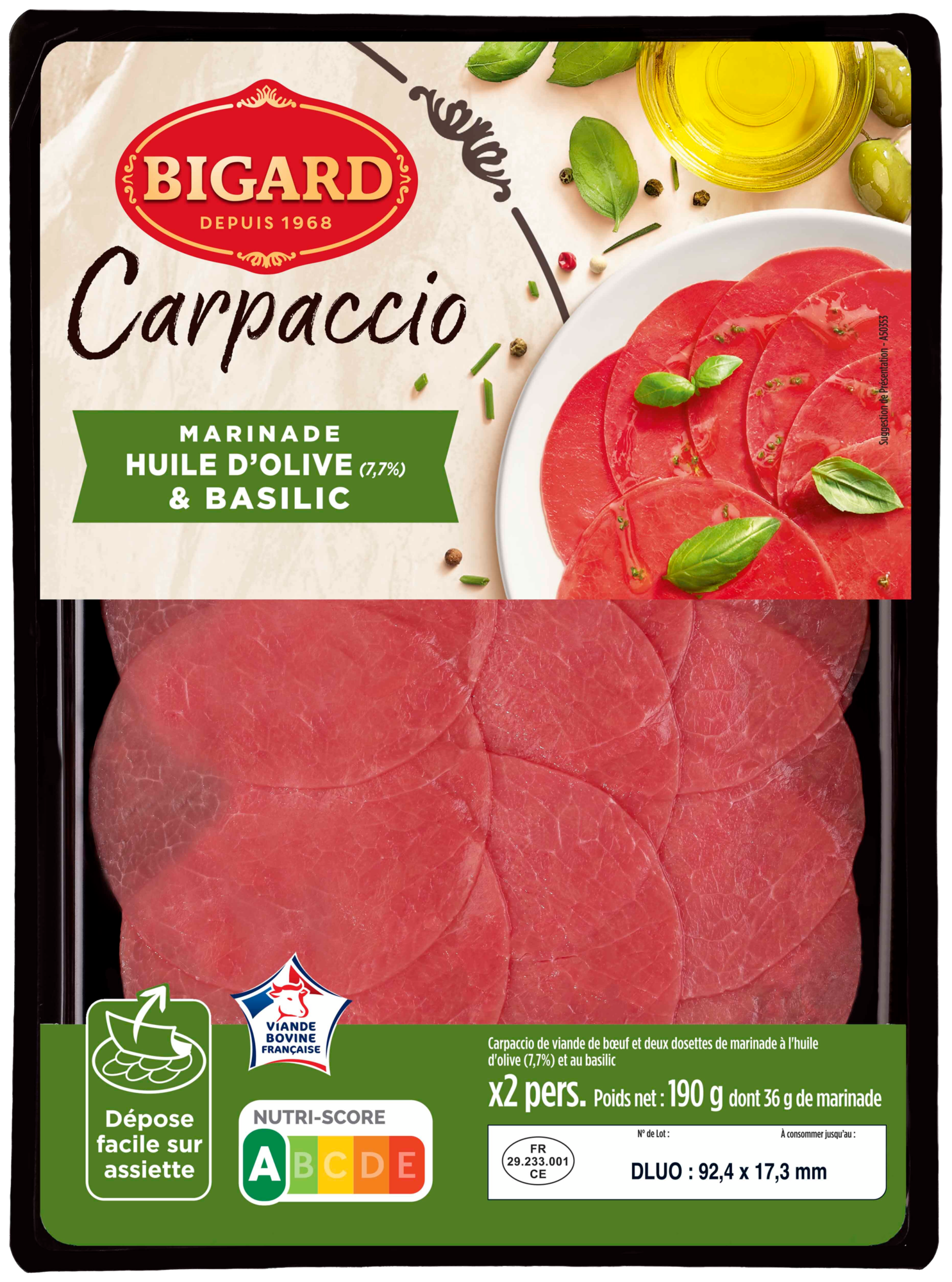 Carpaccio marinade huile d'olive & basilic