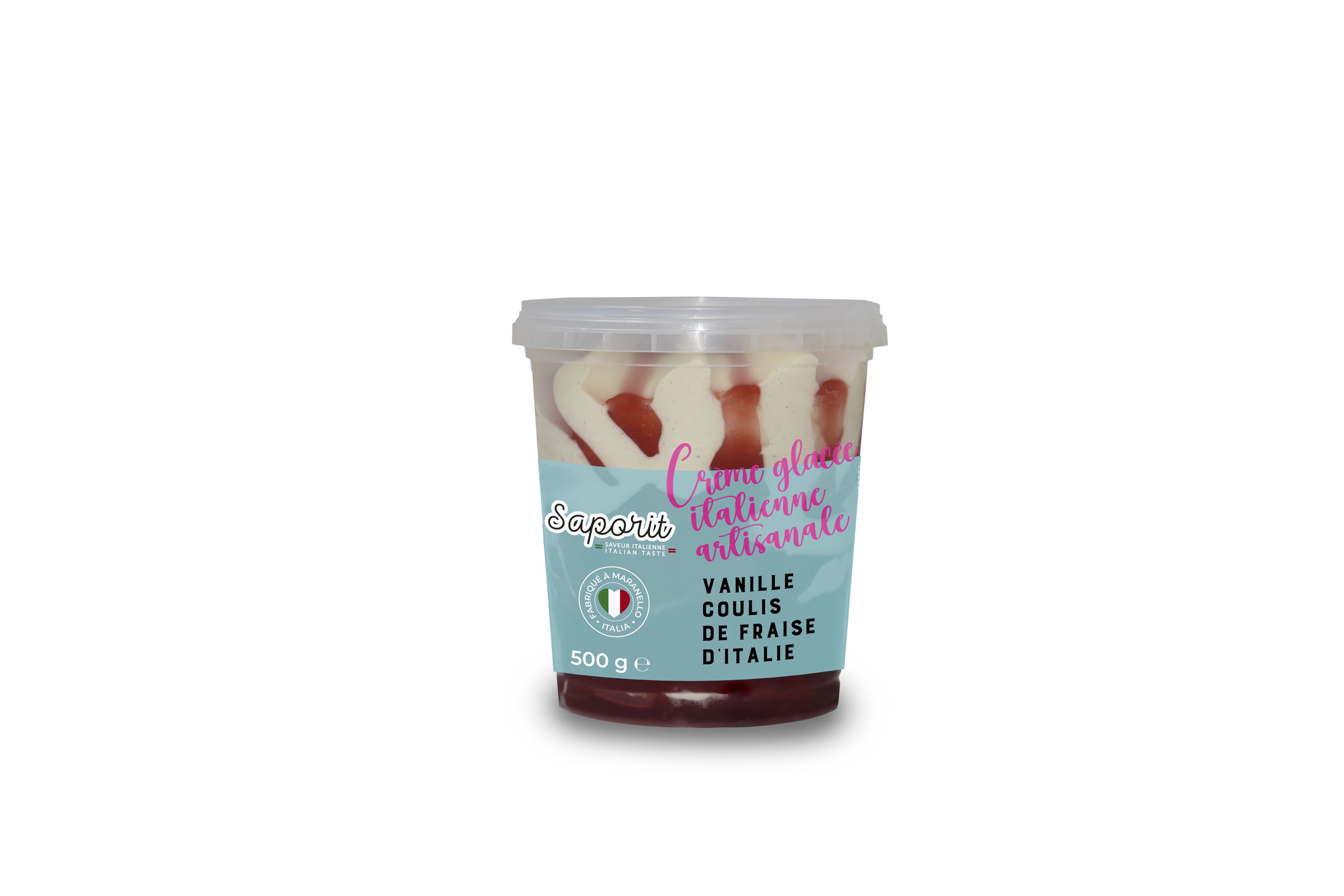 CREME GLACEE ITALIENNE ARTISANALE VANILLE COULIS DE FRAISE D'ITALIE