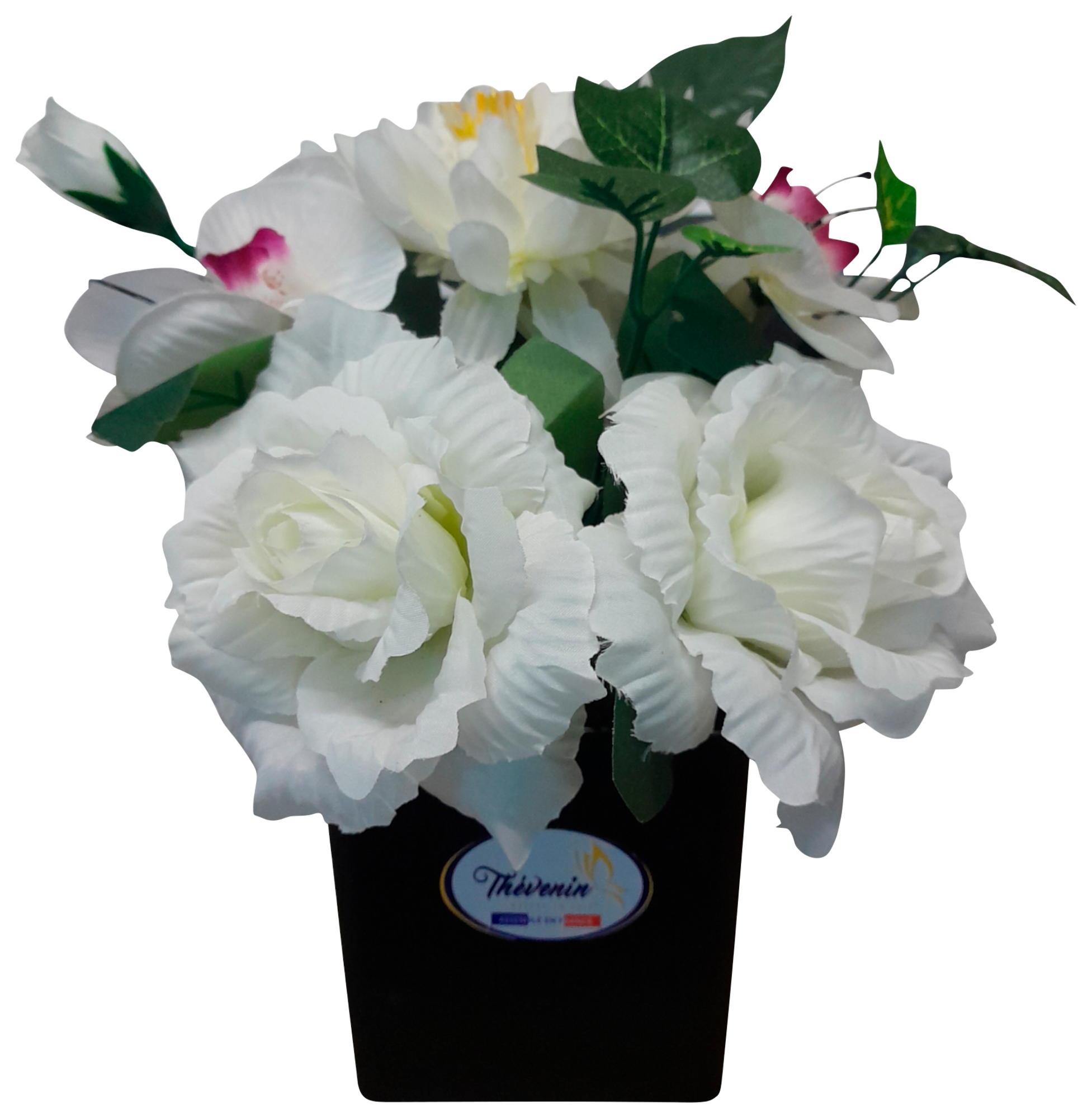 COMPOSITION ADAPTEE CREMATORIUM DE ROSES DAHLIAS ET ORCHIDEES