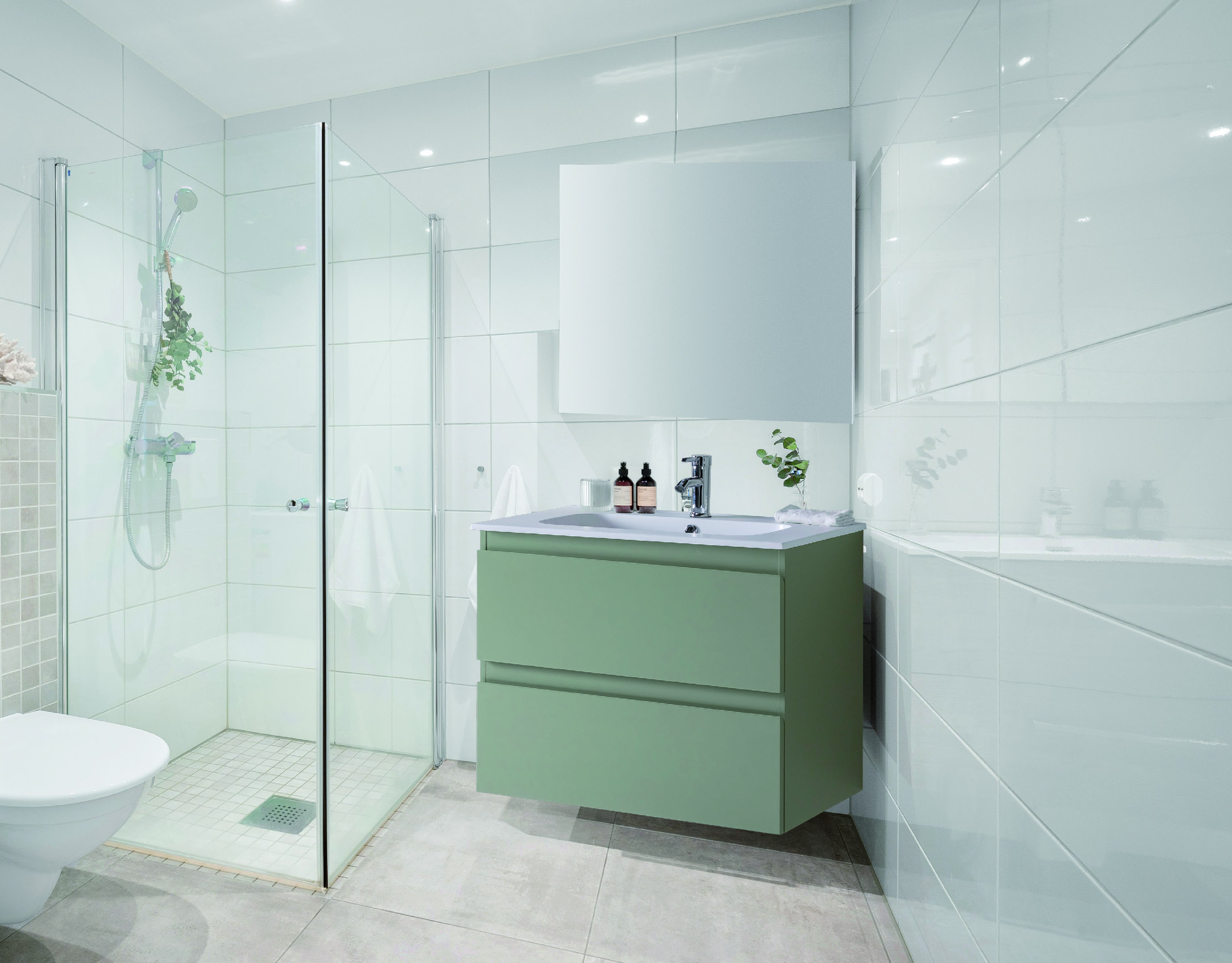 ENSEMBLE MEUBLE DE SALLE DE BAINS METROPOLIS VERT VASQUE + MIROIR + MEUBLE 80 CM À SUSPENDRE