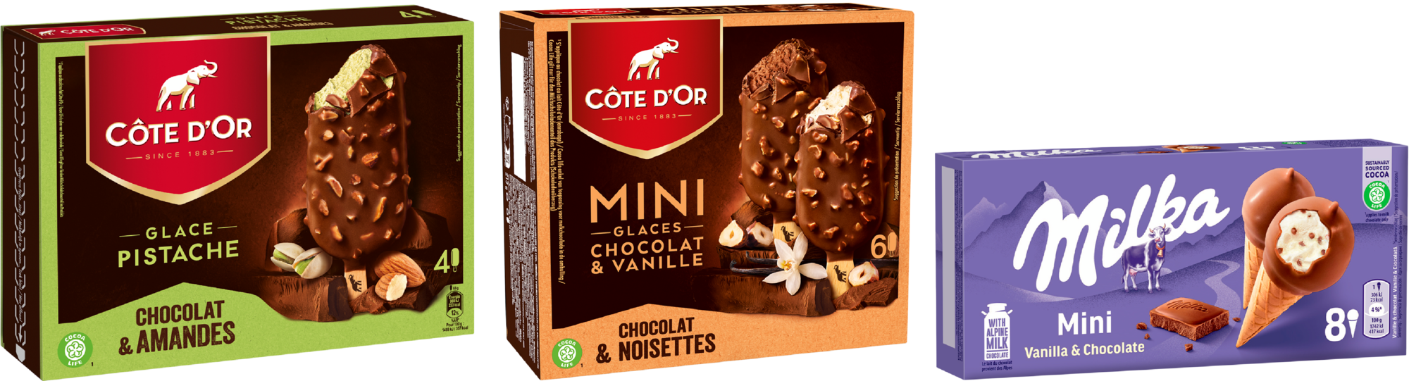 SUR LES PRODUITS PRÉSENTS EN MAGASIN DE LA GAMME BÂTONNETS, MINI BÂTONNETS, MINI CÔNES DE "CARTE D'OR" ET "MILKA".