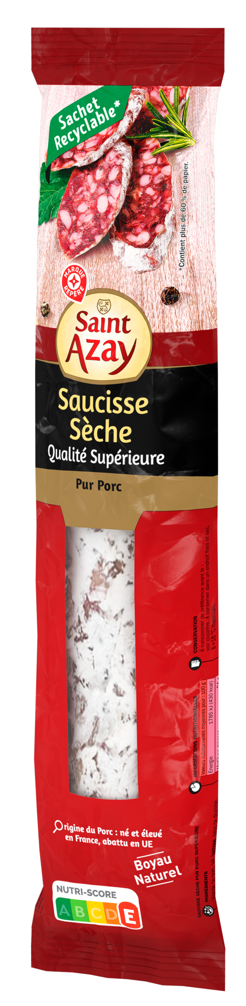 SAUCISSE SÈCHE DROITE DE QUALITÉ SUPÉRIEURE