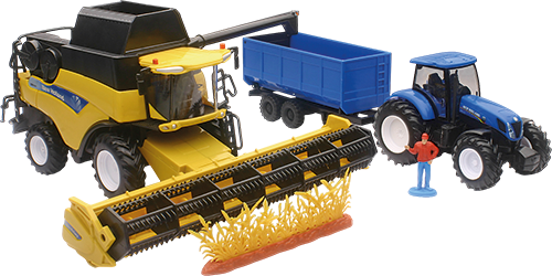 COFFRET NEW HOLLAND MOISSONNEUSE BATTEUSE CR9090
+ TRACTEUR REMORQUE 1/32°