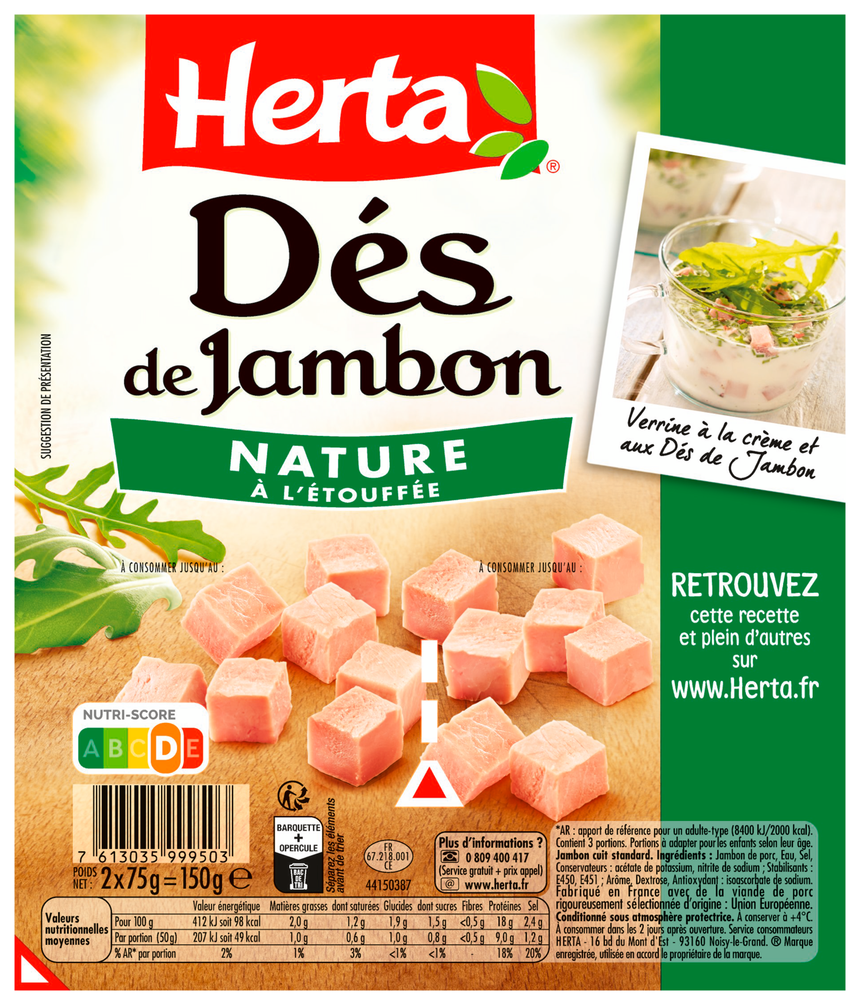 Dés de jambon nature à l'étouffée