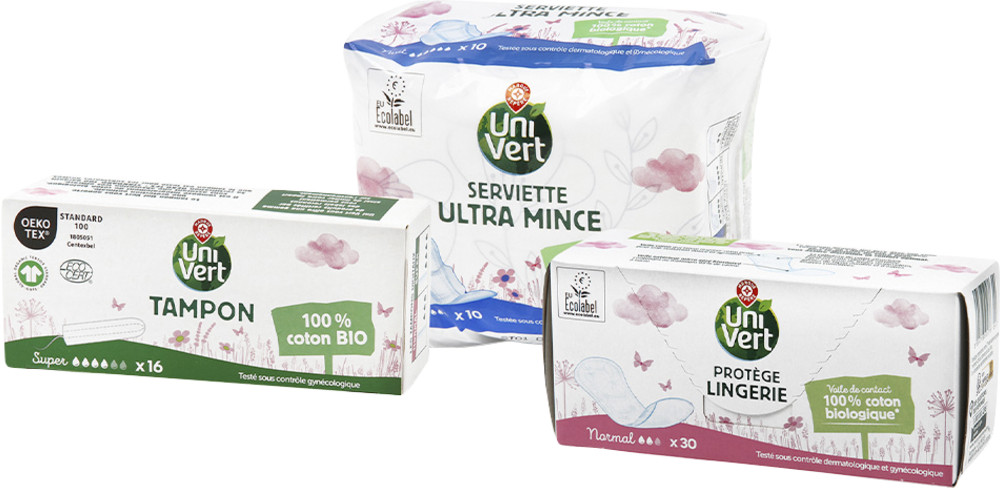 SUR LES PRODUITS PRÉSENTS EN MAGASIN DE LA GAMME HYGIÈNE FÉMININE "UNI VERT"