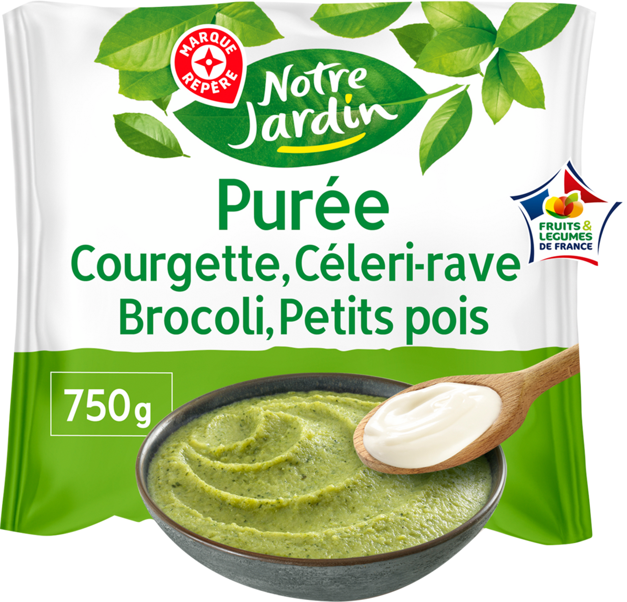 PURÉE DE COURGETTE, CÉLERI-RAVE, BROCOLI, PETIT POIS À LA CRÈME SURGELÉE