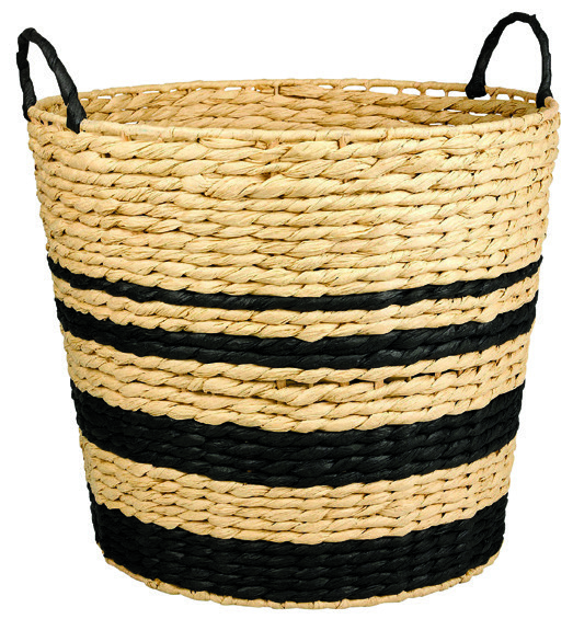 PANIER À BÛCHES ROND RAYÉ NOIR