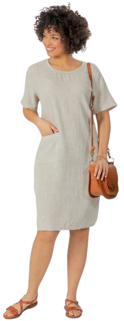 ROBE MANCHES COURTES RAYÉE OU UNIE COL ROND