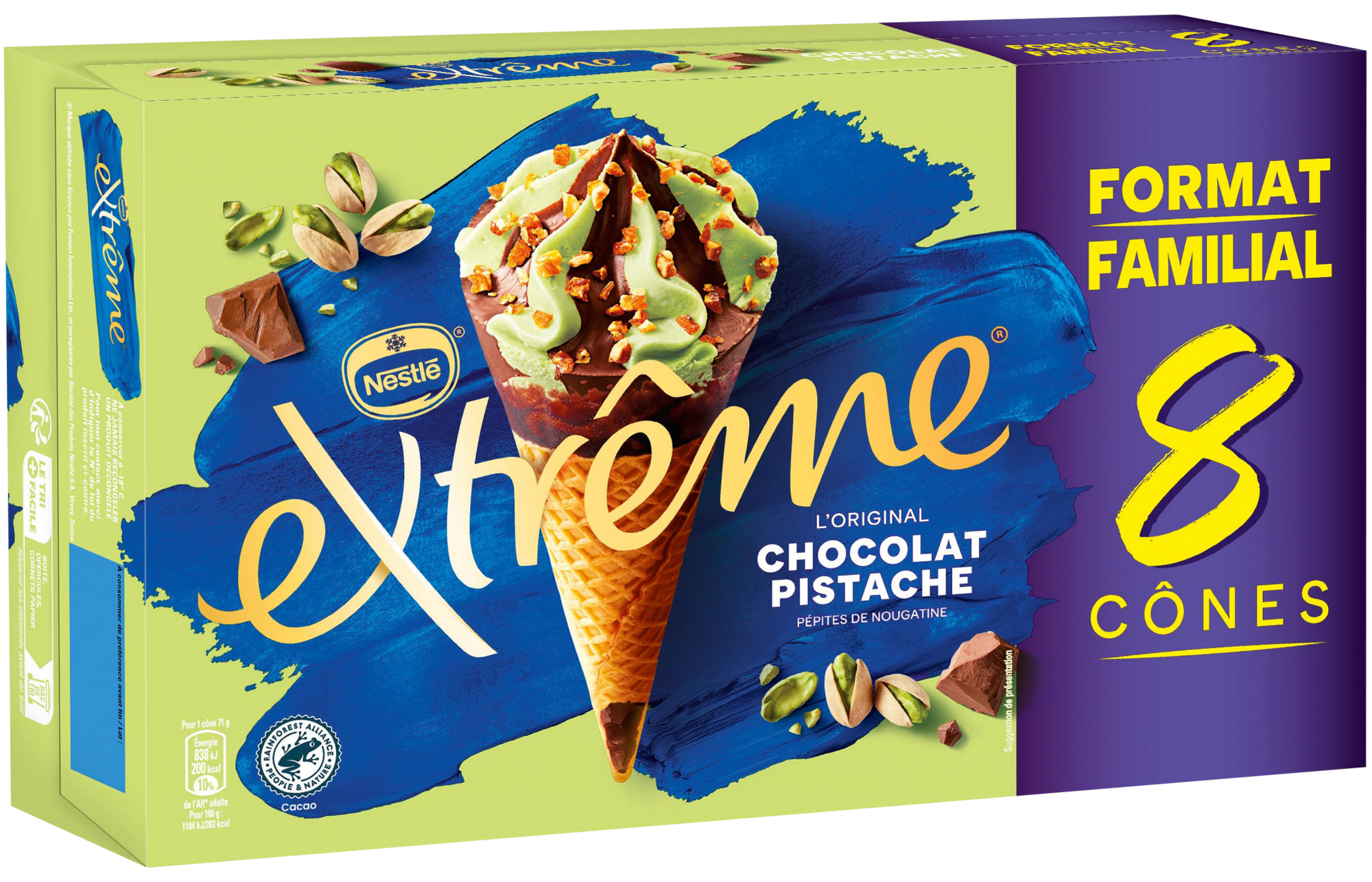 8 cônes glacés chocolat pistache format familial