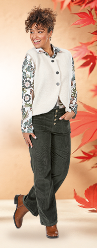 PANTALON VELOURS BOUTONS BOIS