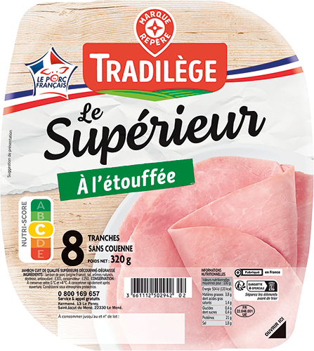 JAMBON DE QUALITÉ SUPÉRIEURE DÉCOUENNÉ DEGRAISSÉ CUIT À L'ÉTOUFFÉE