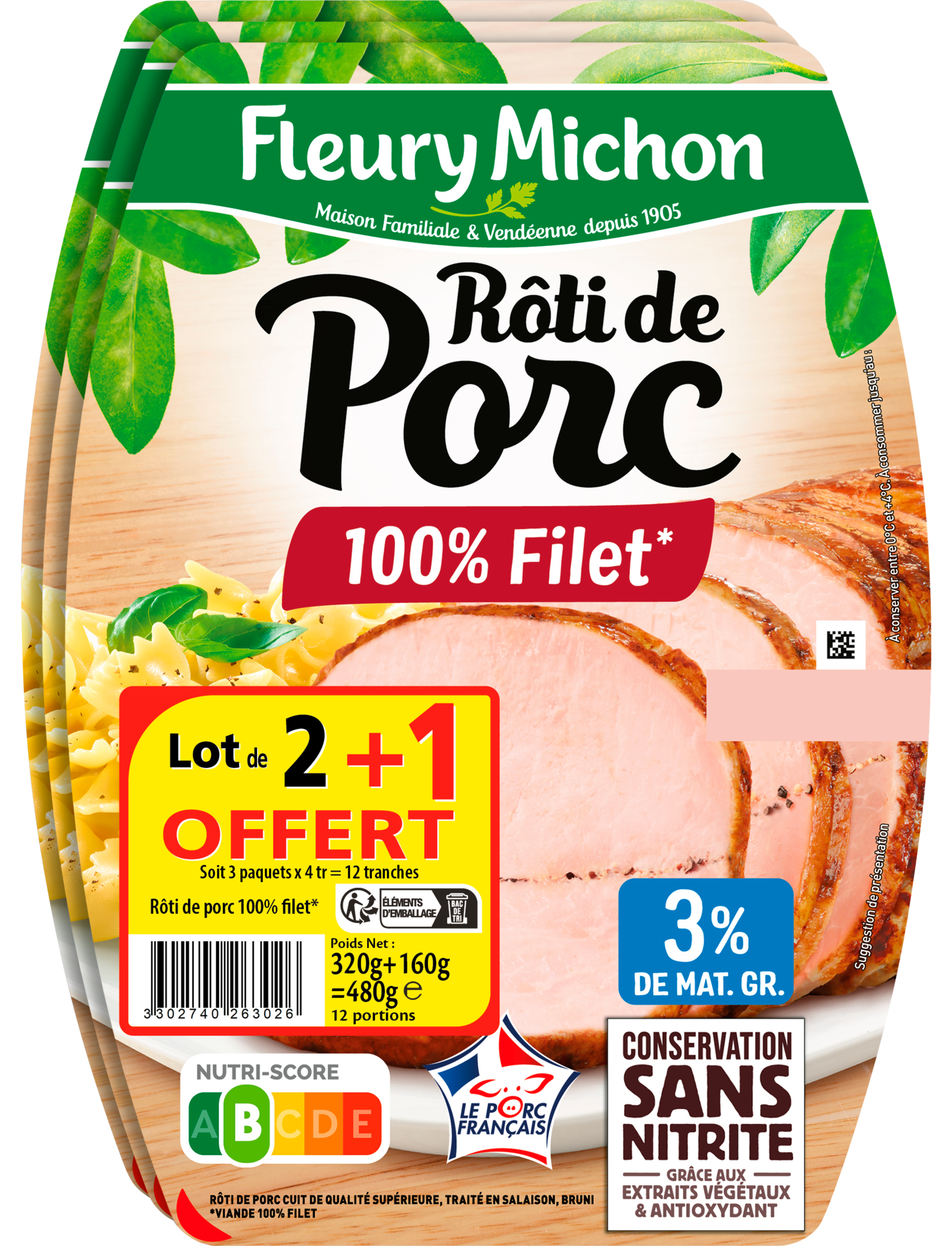 Rôti de porc 100% filet conservation sans nitrite
