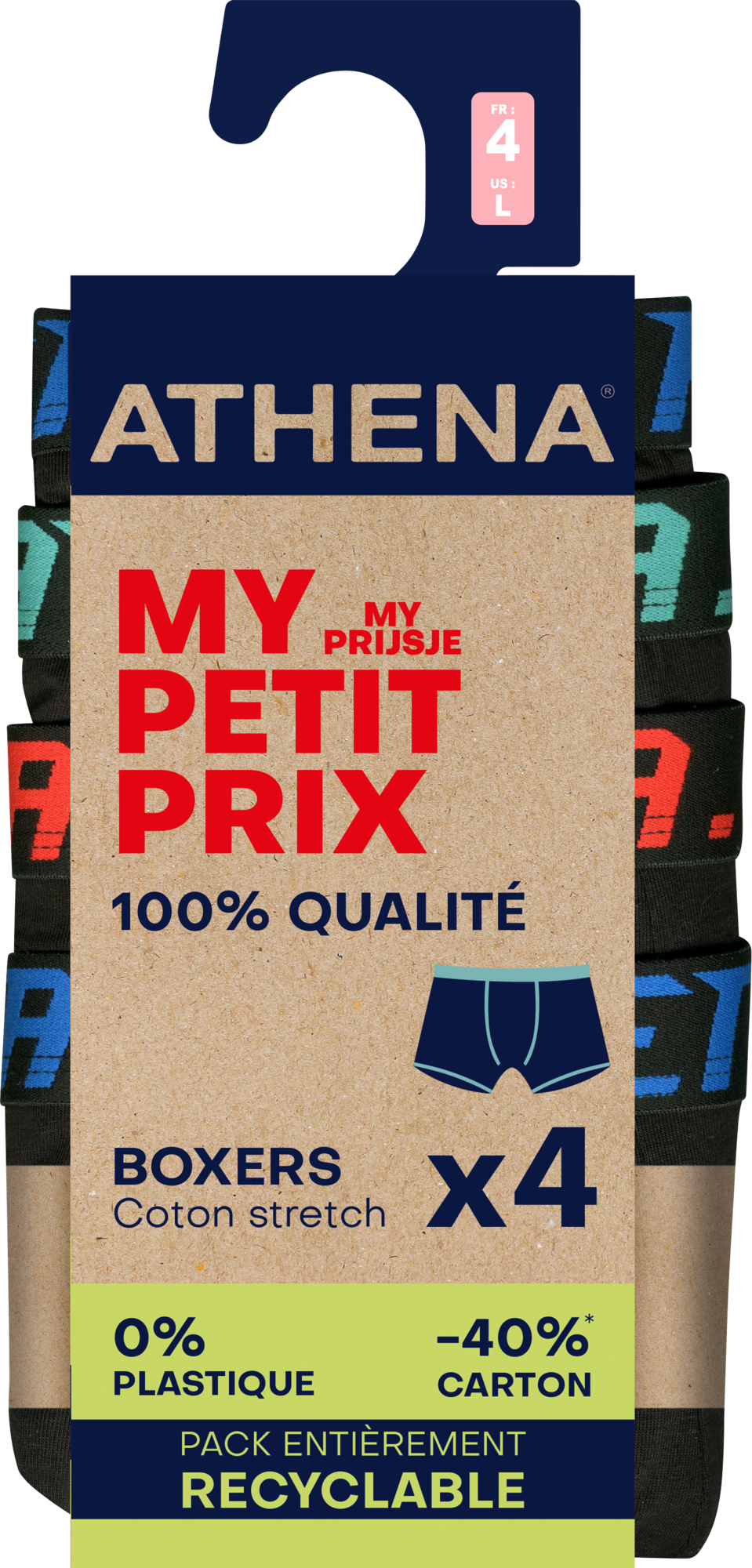 LOT DE 4 BOXERS OU 4 SLIPS HOMME
