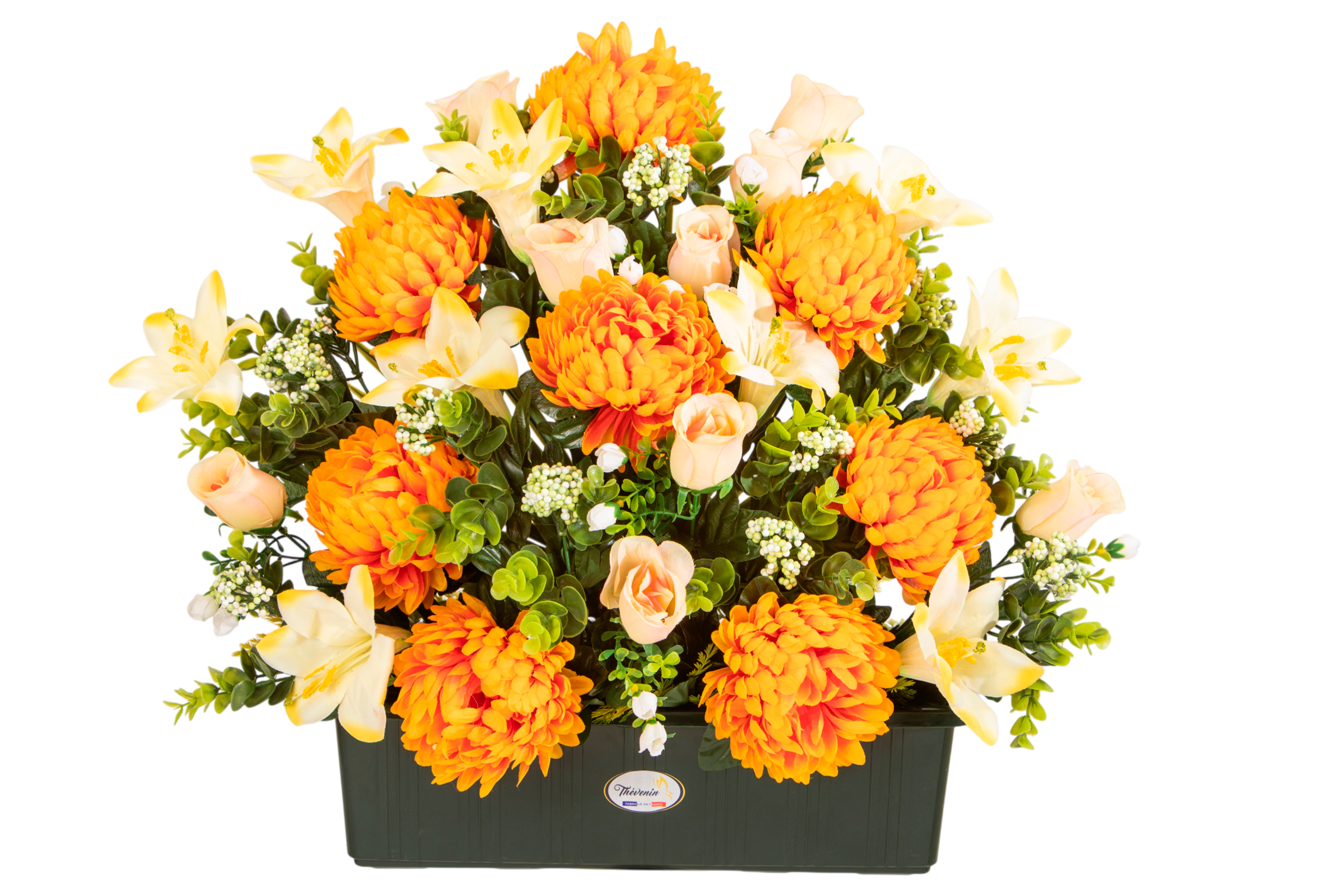 JARDINIÈRE CHRYSANTHÈMES BOUTONS ET LYS