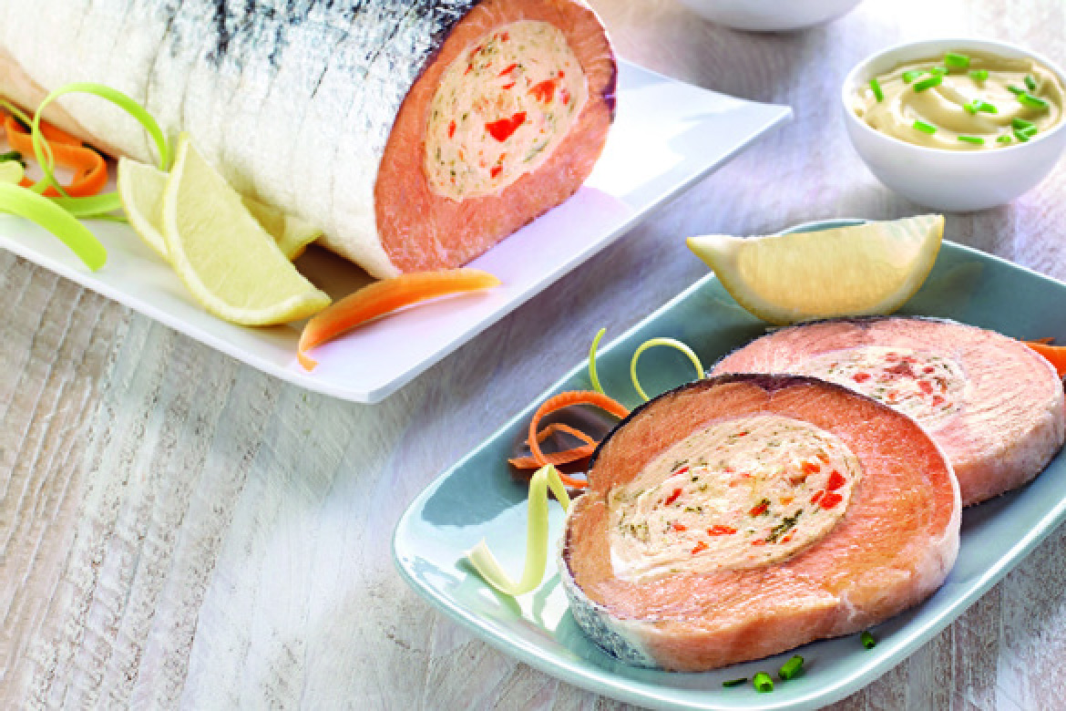 FILET DE SAUMON FARCI À LA MOUSSELINE DE CREVETTES