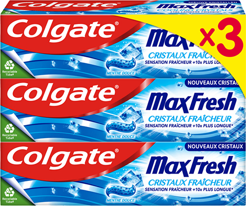 DENTIFRICE MAX FRESH
CRISTAUX FRAÎCHEUR
OU MAX WHITE