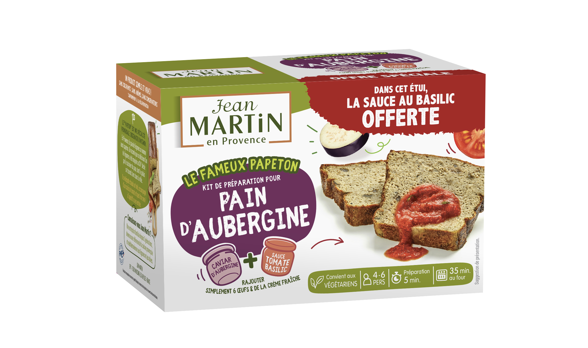 KIT DE PRÉPARATION 
POUR PAIN D'AUBERGINE 
+ SAUCE AU BASILIC OFFERTE