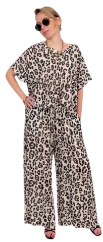 TUNIQUE MANCHES COURTES LIN IMPRIMÉ LÉOPARD