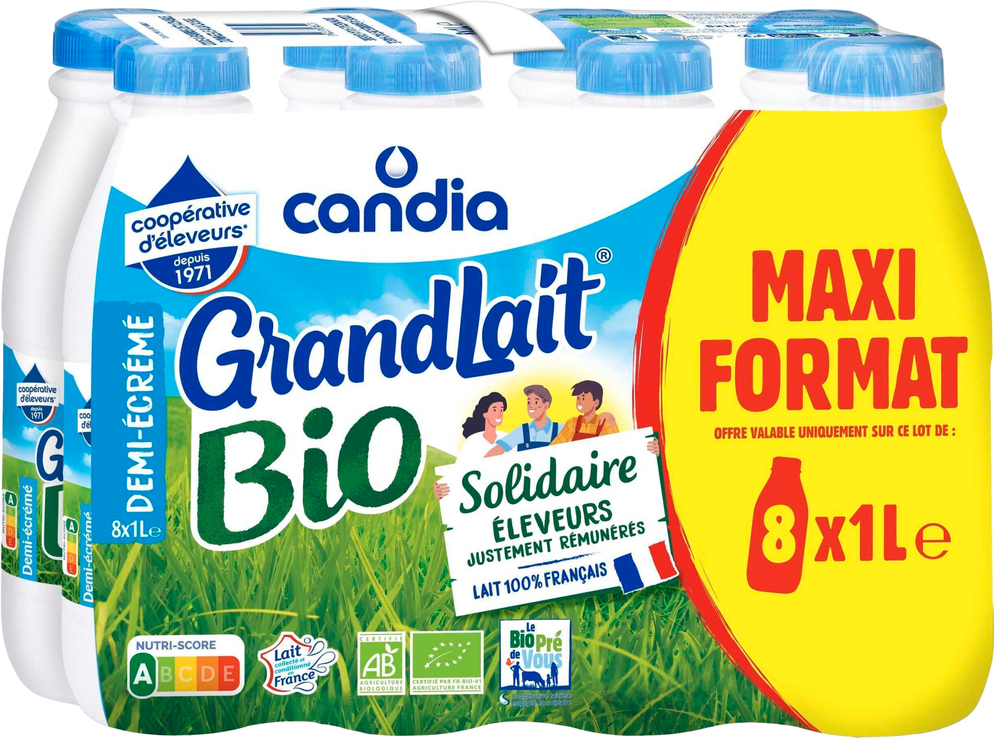 GrandLait uht bio demi-écrémé maxi format