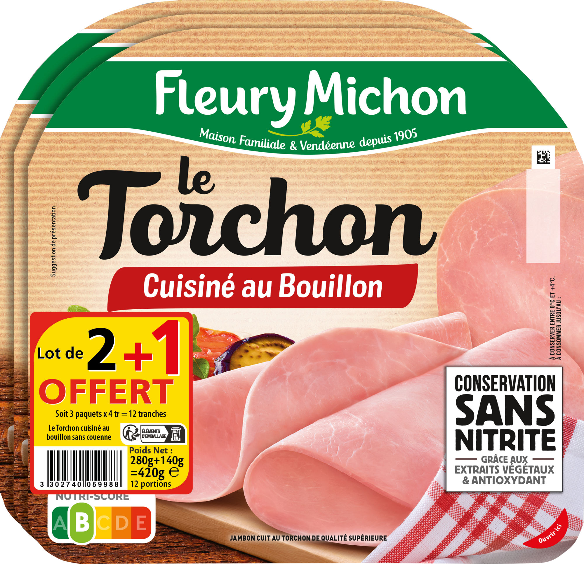 Le torchon Jambon cuit supérieur Cuisiné au bouillon sans couenne
