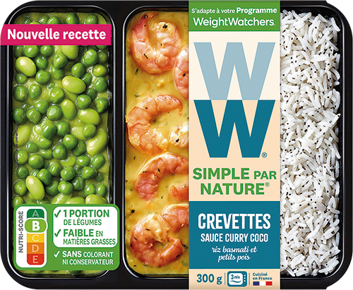 CREVETTES SAUCE CURRY COCO RIZ BASMATI ET PETITS POIS