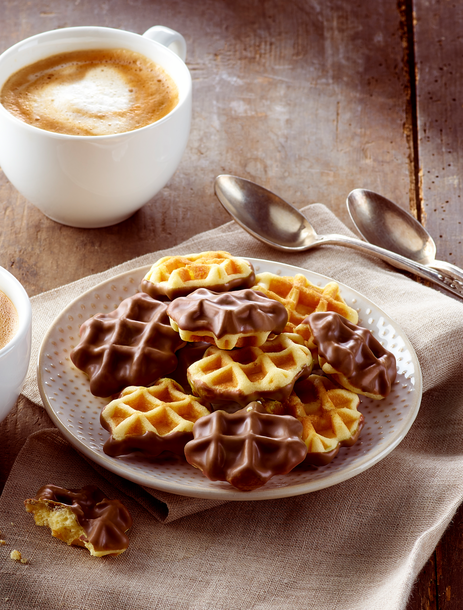 Mini gaufres au beurre au chocolat au lait