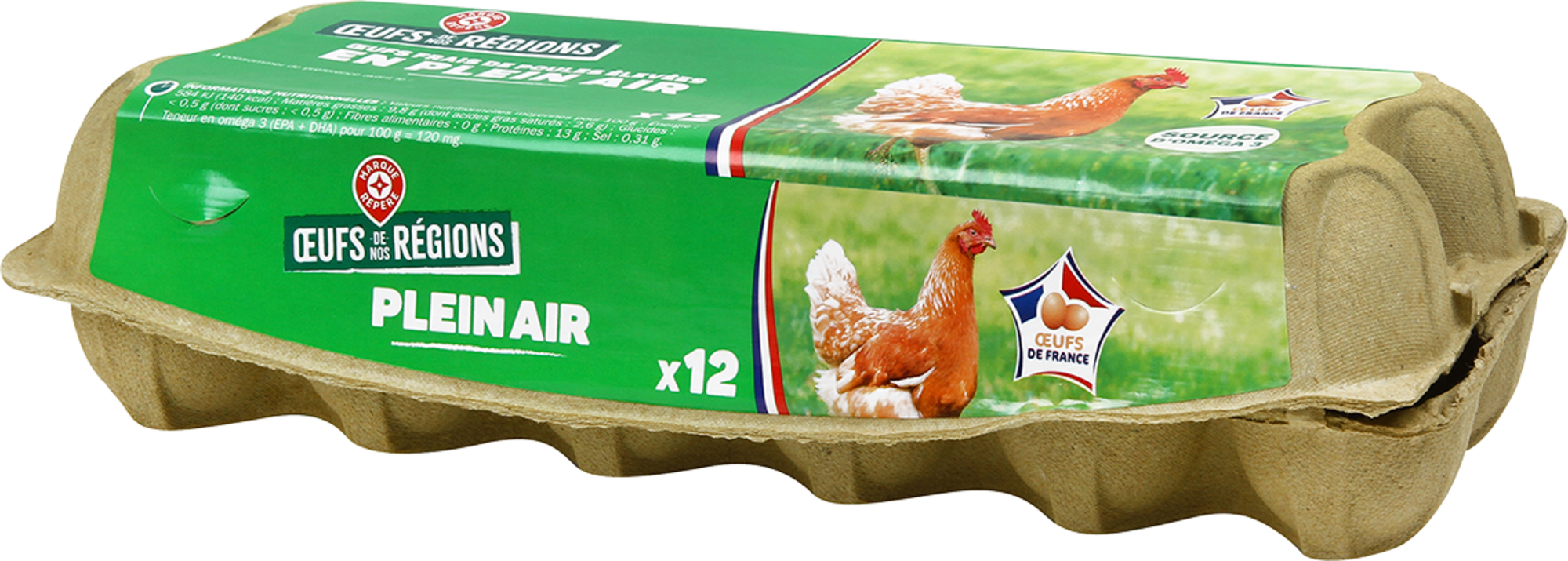 12 OEUFS DE POULES ÉLEVÉES EN PLEIN AIR OMÉGA 3