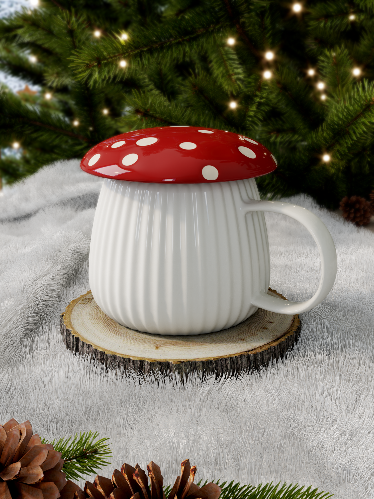 MUG STRIÉ 33 CL COUVERCLE CHAMPIGNON ROUGE POIS