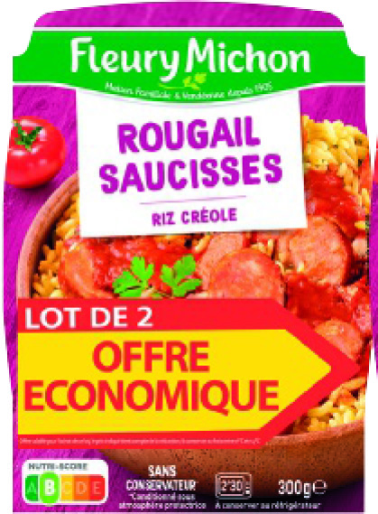 LOT DE 2 ROUGAIL SAUCISSES ET RIZ CRÉOLE