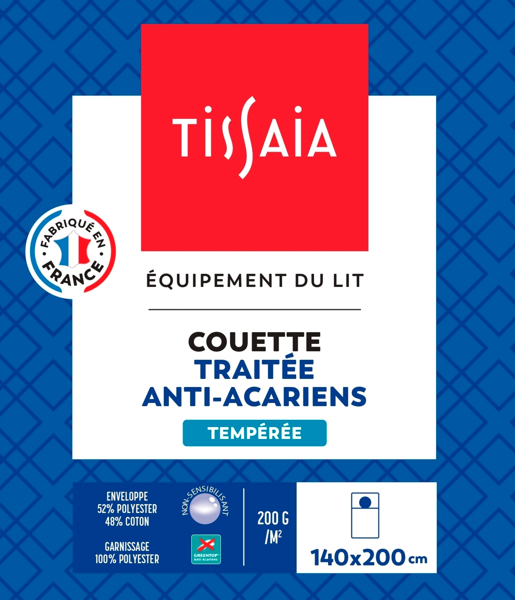 COUETTE ANTI-ACARIENS GREENTOP® TEMPERÉE 140X200 CM