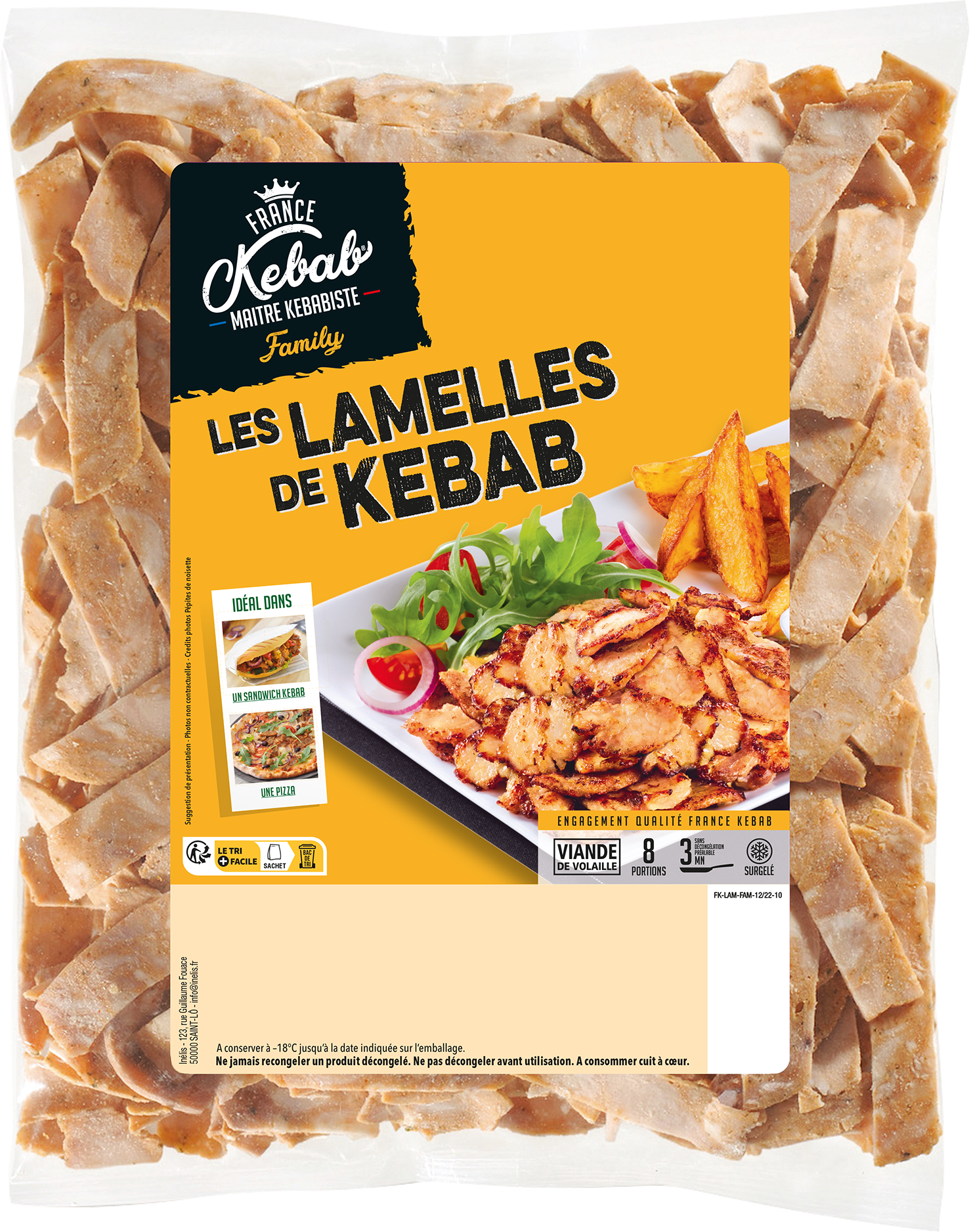LAMELLES DE KEBAB FAMILY POULET DINDE SURGELÉES