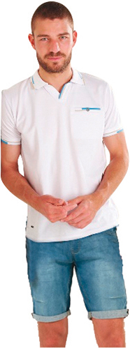 POLO COL OUVERT EN coton pique STRETCH