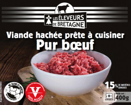 VIANDE HACHÉE PRÊTE À CUISINER PUR BŒUF 15% MAT.GR SURGELÉE