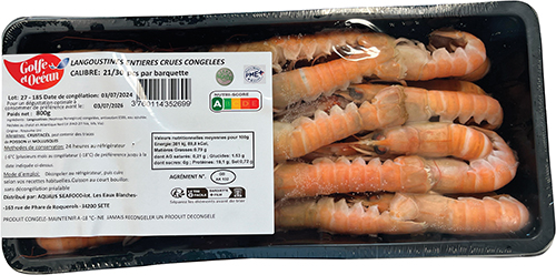 LANGOUSTINES ENTIÈRES CRUES CALIBRE 21/30 SURGELÉES