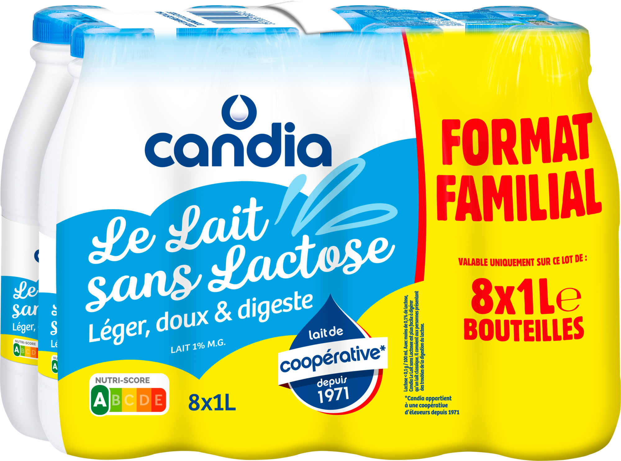 Lait uht sans lactose Léger, doux & digeste 1% Mat. Gr. format familial